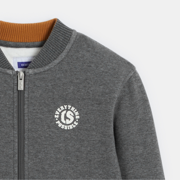 سترة من طراز تيدي مع سَحّاب، باللون الرمادي، للأولاد